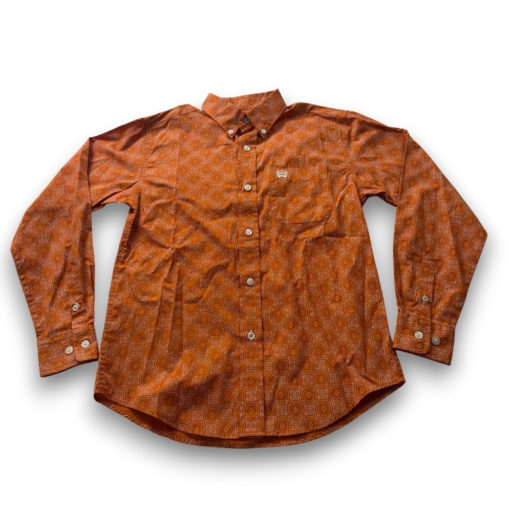 Cinch Womens Orange Geometric Medallion Print Cotton Western Button Down Shirt M